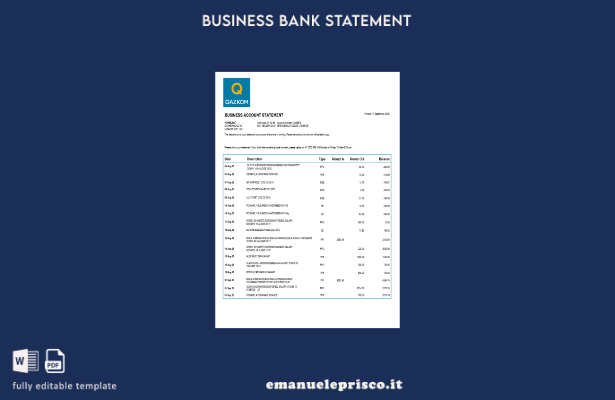 stile verificato Modello di estratto conto aziendale bancario Qazkom Word e PDF